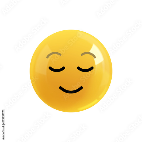 Emoji face embarrassment with a sweet smile. Realistic 3d Icon. Render of yellow glossy color emoji in plastic cartoon style isolated on white background. PNG