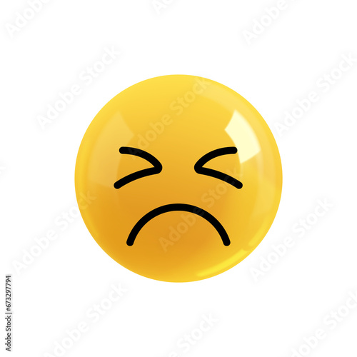 Emoji face sad and upset. Realistic 3d design. Emoticon yellow glossy color. Icon in plastic cartoon style isolated on white background. PNG