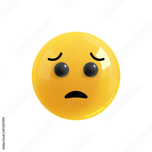 Emoji face surprise. Realistic 3d design. Emoticon yellow glossy color. Icon in plastic cartoon style isolated on white background. EPS 