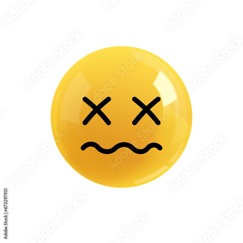 Emoji face no strength, dead. Realistic 3d design. Emoticon yellow glossy color. Icon in plastic cartoon style isolated on white background. PNG
