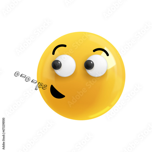 Emoji face messed up oops. Realistic 3d design. Emoticon yellow glossy color. Icon in plastic cartoon style isolated on white background. EPS
