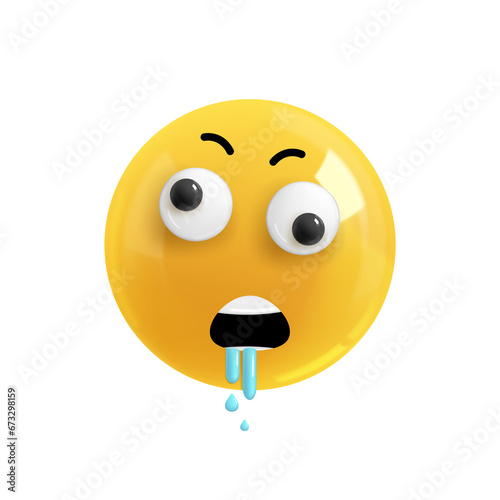 Emoji face dizziness. Realistic 3d design. Emoticon yellow glossy color. Icon in plastic cartoon style isolated on white background. PNG