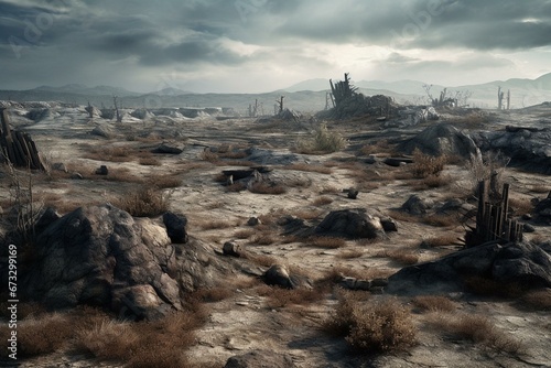 Barren terrain in post-apocalyptic aftermath. Generative AI