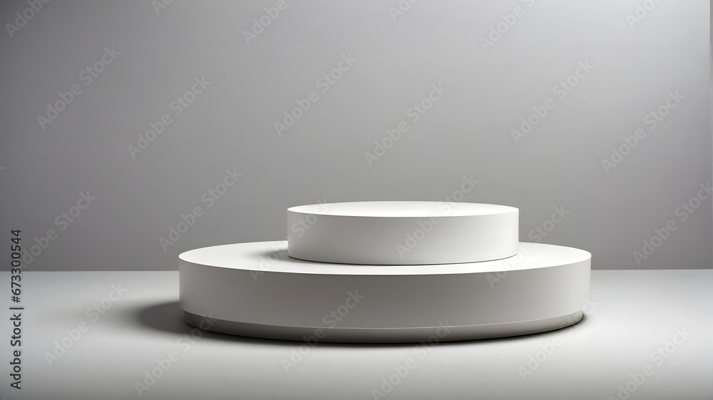 White round podium on gray background. Mock up White round podium on gray background. Mock up