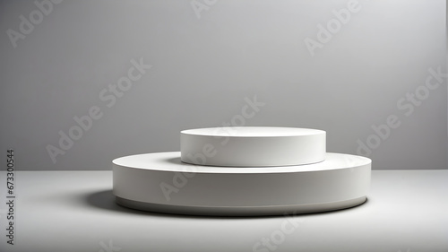 White round podium on gray background. Mock up