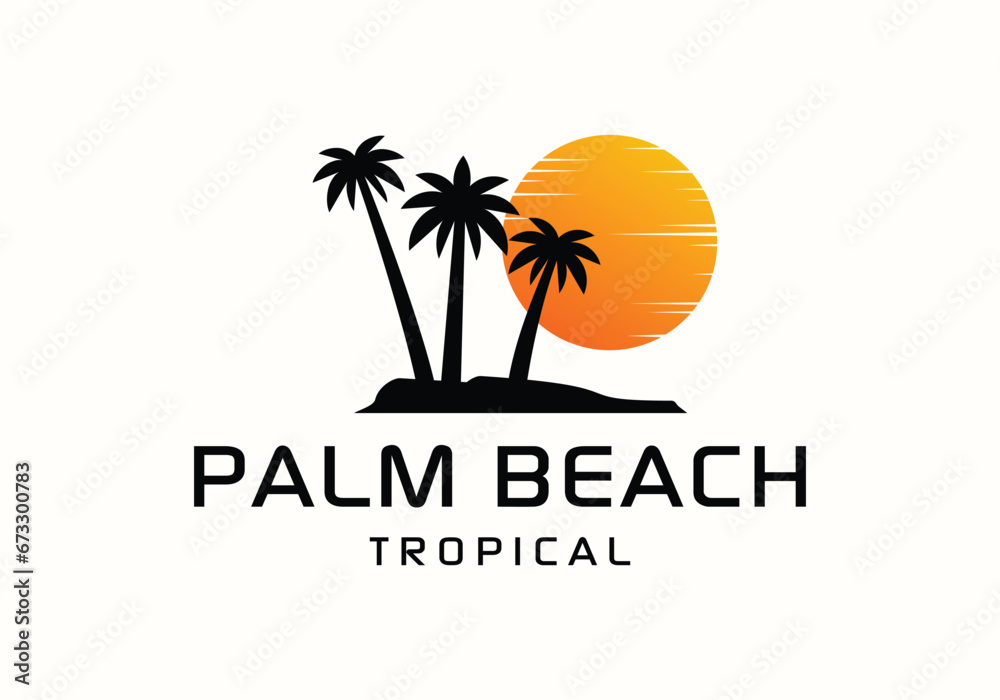 Tropical palm tree vintage logo design illustration template