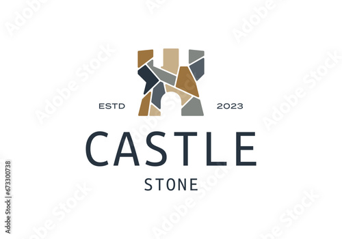 stone fortress castle logo design illustration