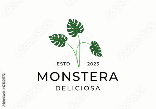 monstera deliciosa decorative plants logo design illustration template