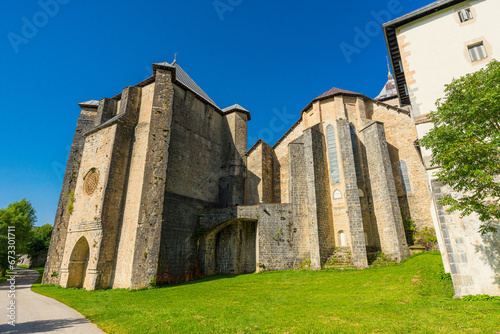 Exterior view of Colegiata de Santa Maria in Roncesvalles, Spain