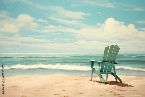 Summer beach scene with a chair and sea. Generative AI © Christopher