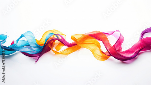Colored tapes, streamers, waves, curves isolated on white background banner, texture