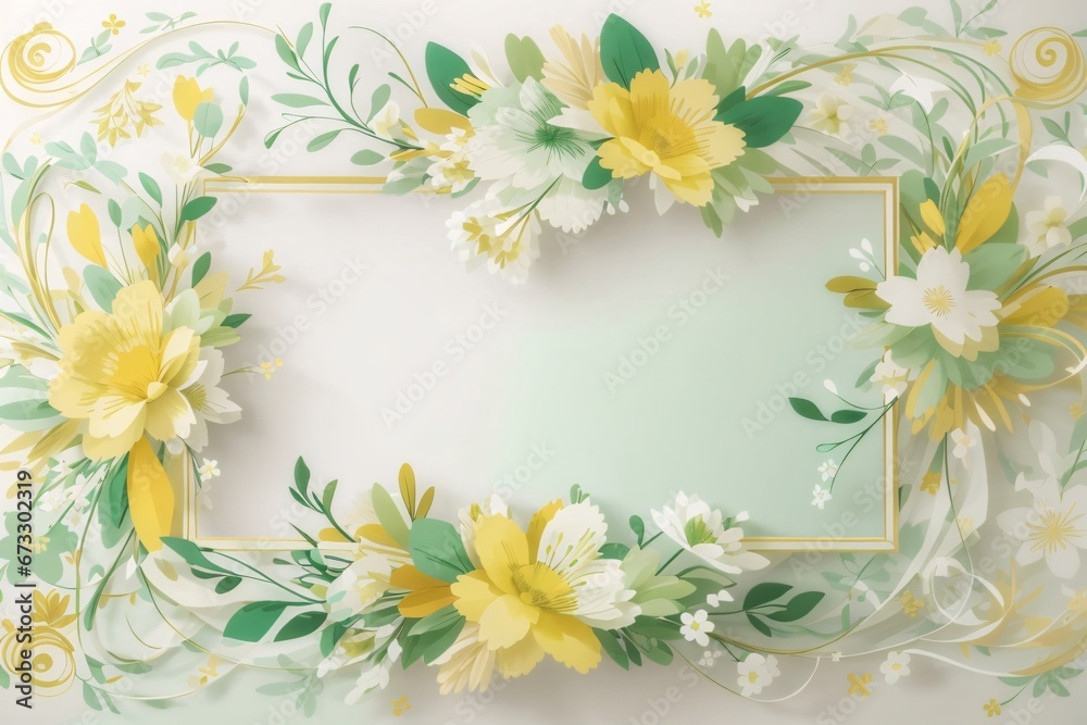 Background for party, birthday, wedding or graduation invitation in white color with floral frame with colorful decorations in soft art style. Generative Ai. Background for party, birthday, wedding or graduation invitation in white color with floral frame with colorful decorations in soft art style. Generative Ai.