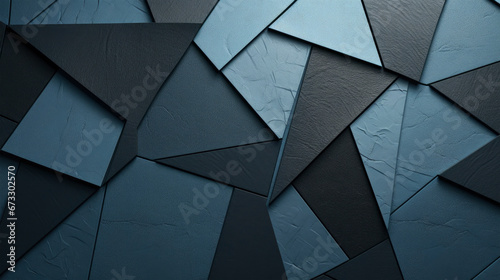 Shapes of slate blue and black, different geometric form as mosaic, smooth surface, pattern background texture