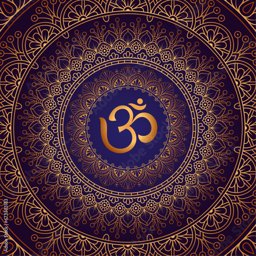Hindu Om symbol with golden floral mandala design vector art
