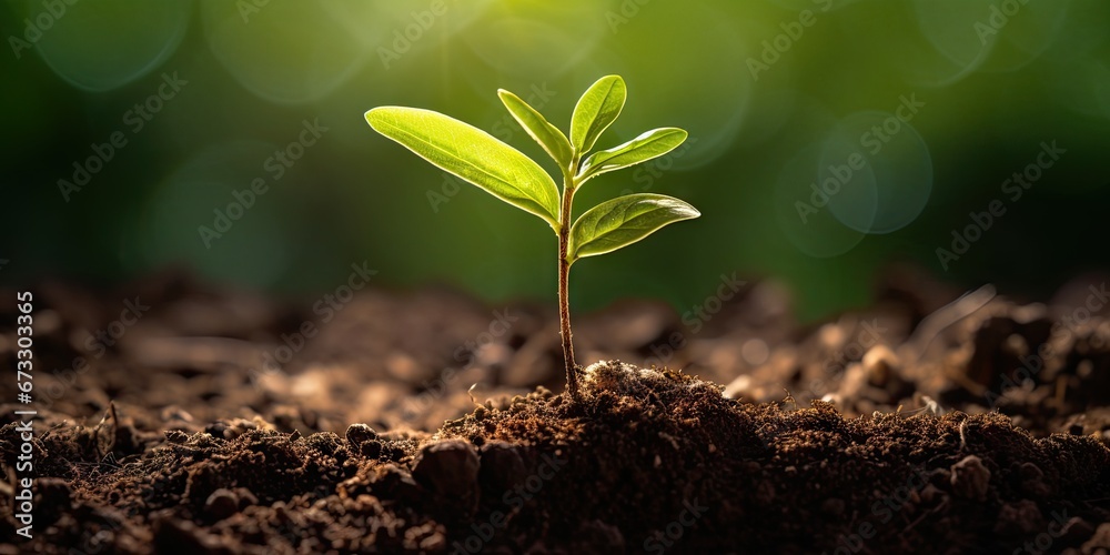 Sustainable growth concept. Fresh seedling and young green life. Environmental planting. Seedling in nature. Spring beginnings