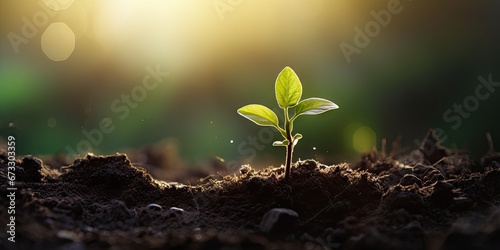 Sustainable growth concept. Fresh seedling and young green life. Environmental planting. Seedling in nature. Spring beginnings