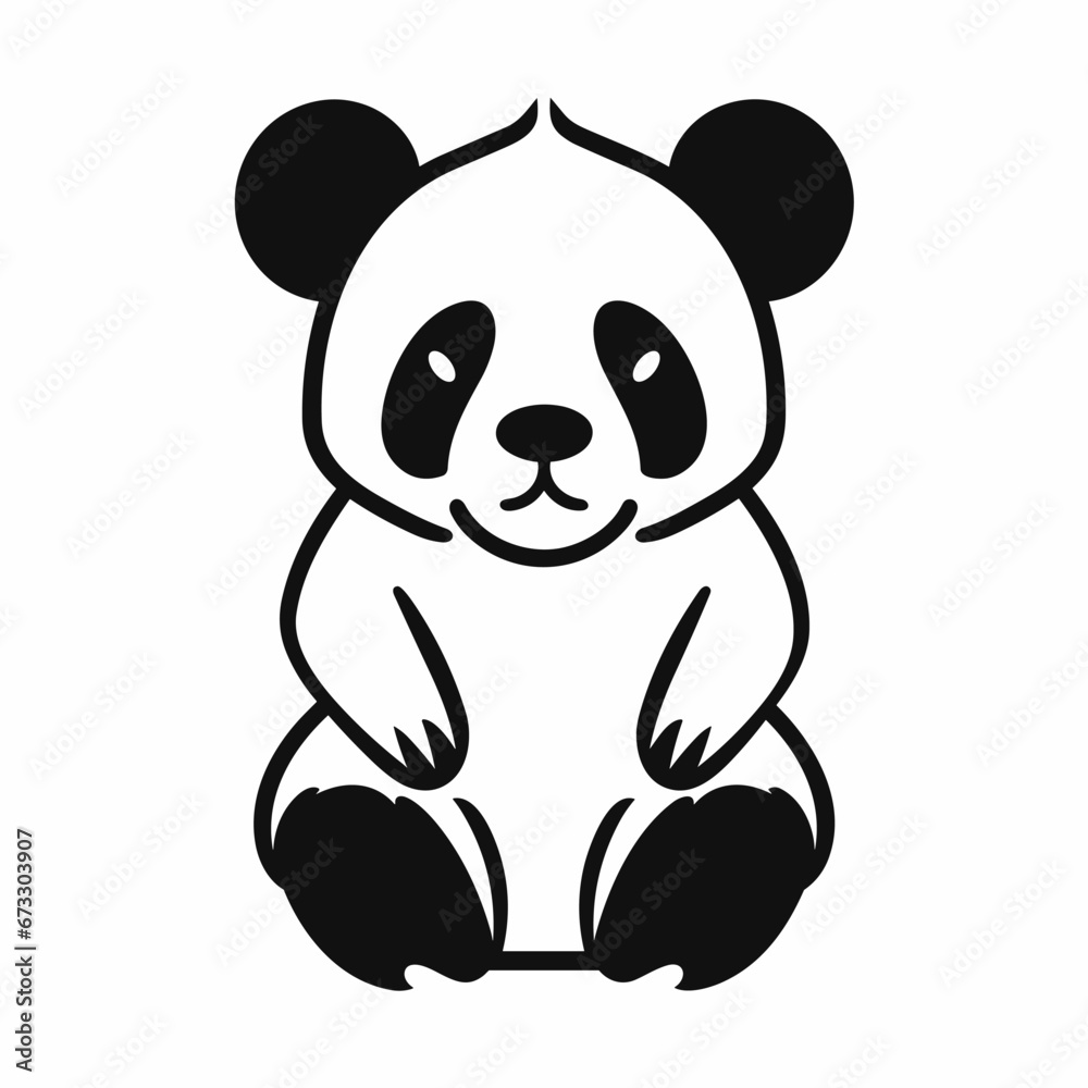 Fototapeta premium Panda black icon on white background. Panda silhouette