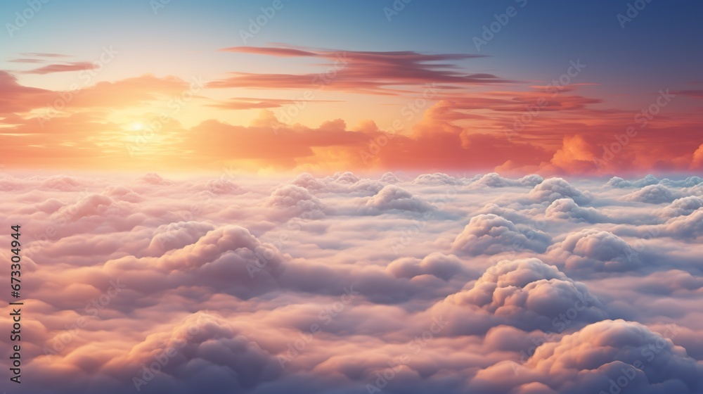 beautiful cloudscape and sunset over fluffy clouds, vibrant and colorful wallpaper of heaven