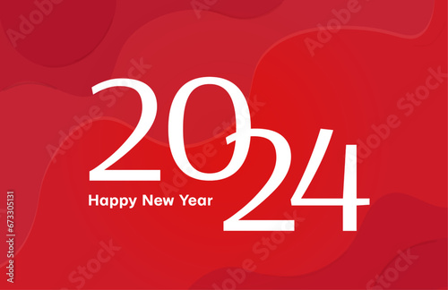 Vector illustration with 2024 white sign for flyer template, greeting card, poster, banner or social media on the red background.