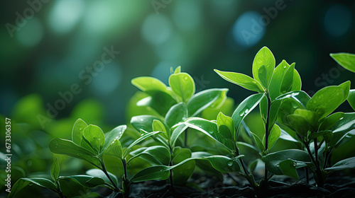 Green leaves with sunlight shining background