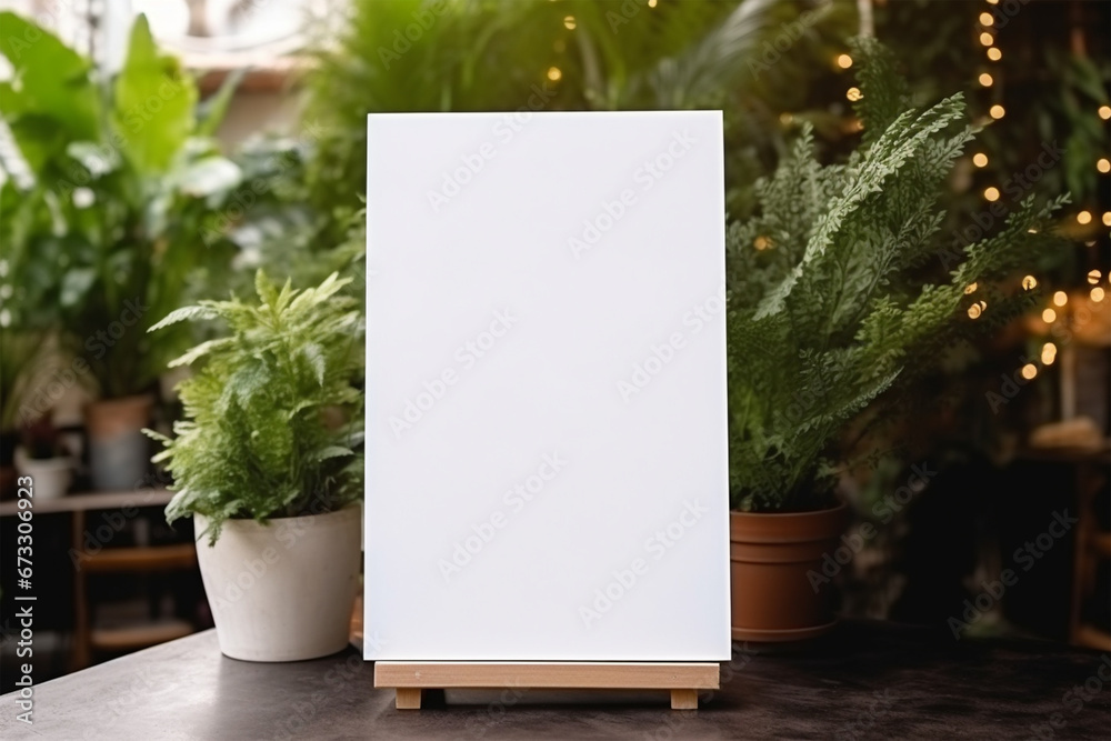 Modern cafe interior with empty white menu board Modern cafe interior with empty white menu board