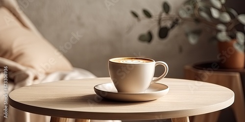 Rustic morning vibes. Hot drink on wooden table in vintage cafe style. Coffee delight. Closeup of rustic wood desk. Cozy retro breakfast photo