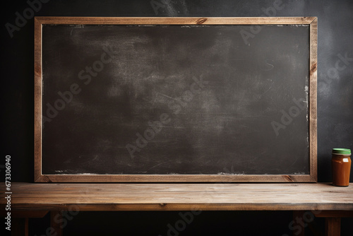 Traditional cafe interior with empty vintage blackboard photo