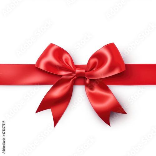 Shiny red satin ribbon on white background