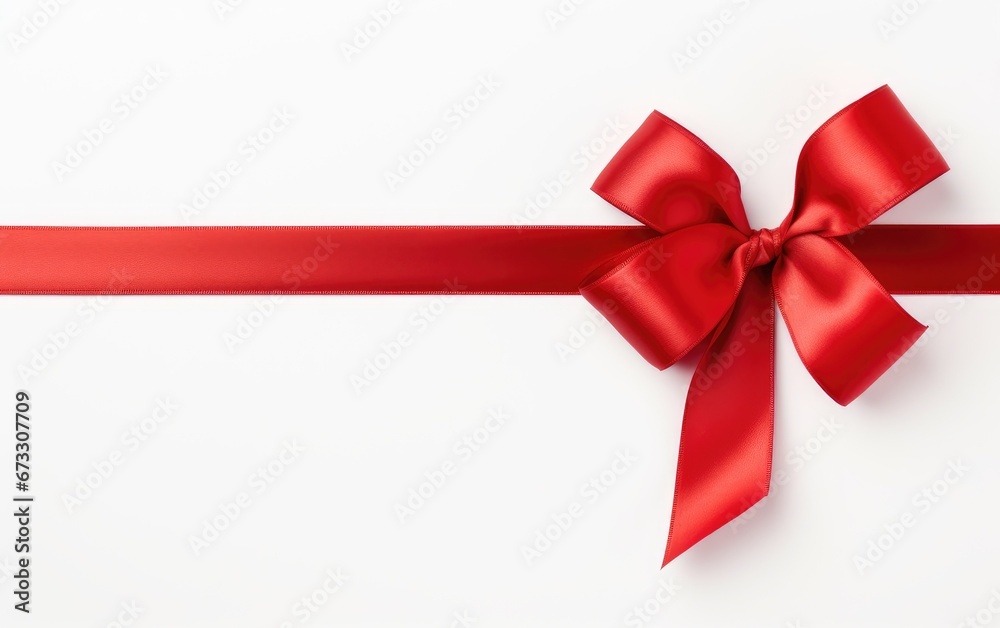 Shiny red satin ribbon on white background