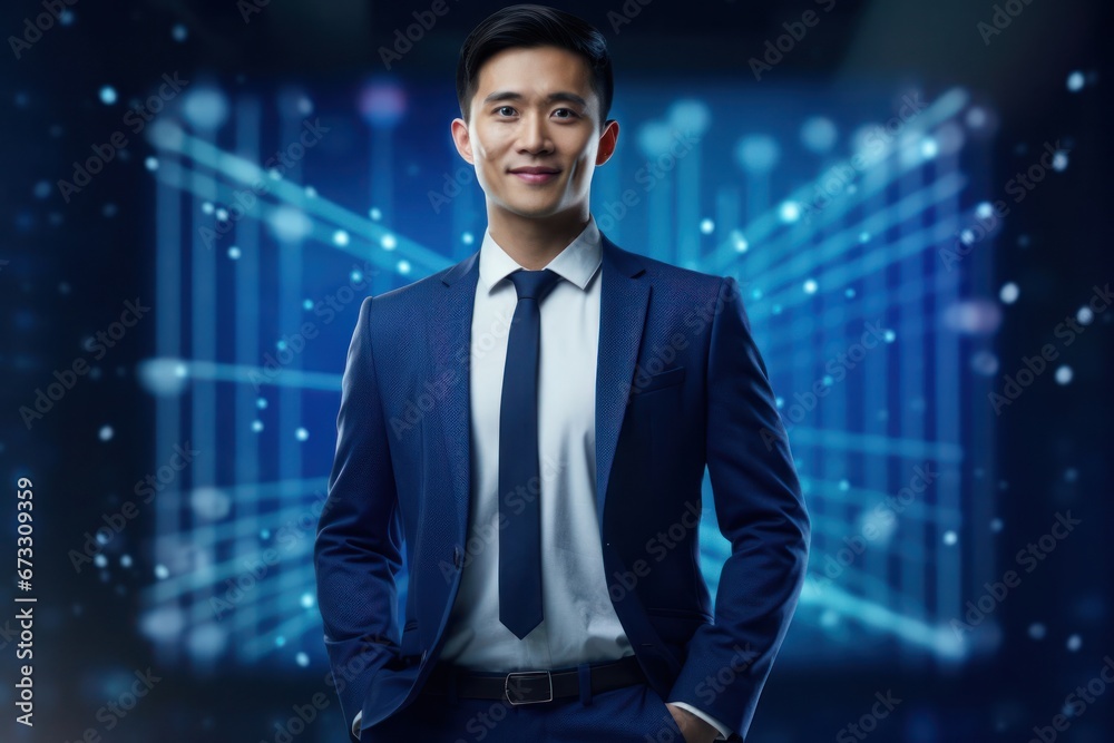 Fototapeta premium Asian Male Data Analyst Occupation Lifestyle Environment Generative AI