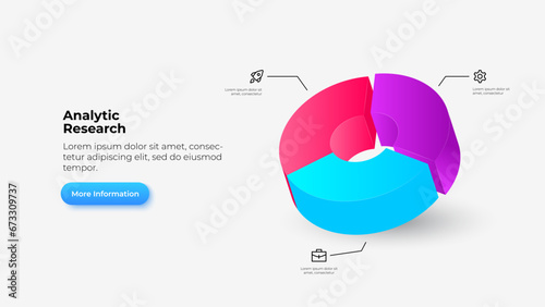 Infographic template for business with 3 options. 3D pie chart diagram