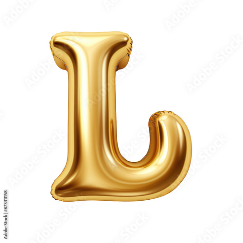 Gold metallic L alphabet balloon Realistic 3D on white background.