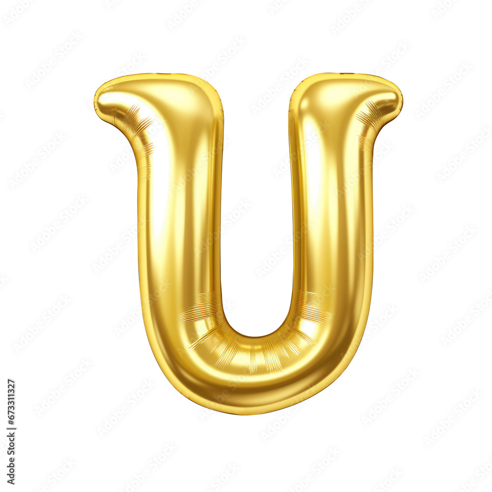 Gold metallic U alphabet balloon Realistic 3D on white background. Gold metallic U alphabet balloon Realistic 3D on white background.