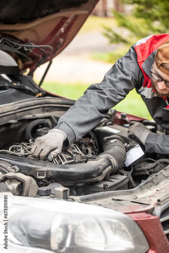 Obraz premium Car repair, car mechanic, auto mechanic