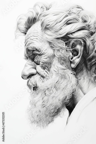 AI generated illustration of an elderly man with long gray hair and a beard photo