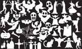 Set of silhouettes of Halloween on a black background.