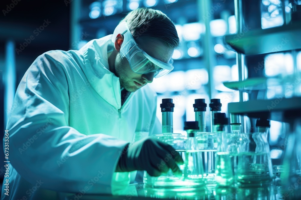 Researchers working in a modern pharmaceutical laboratory. Research and creation of innovative in a laboratory of a research institute. Creation of innovative medicines and vaccines. Researchers working in a modern pharmaceutical laboratory. Research and creation of innovative in a laboratory of a research institute. Creation of innovative medicines and vaccines.