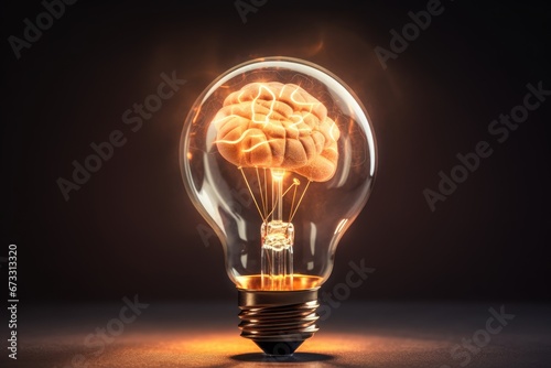 Creative idea with brain and light bulb illustration, idea generation business concept.
