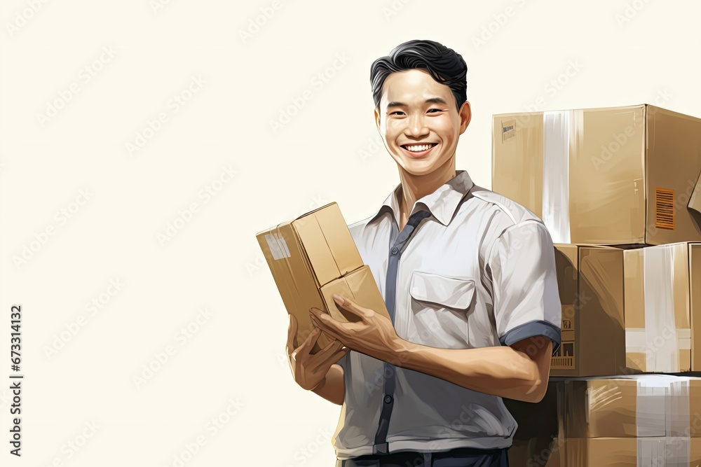 Asian Male Shipping And Receiving Clerk Industry Lifestyle Environment Generative AI Asian Male Shipping And Receiving Clerk Industry Lifestyle Environment Generative AI