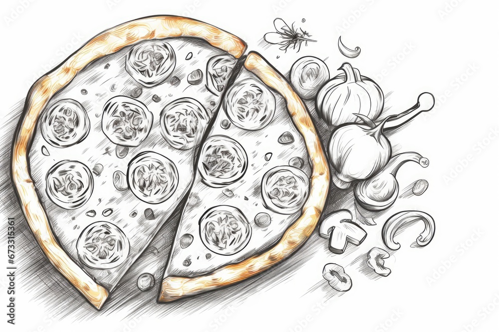 Italian pizza , collection of pizza with ingredients, logo, hand drawn  illustration realistic sketch , Generative AI
