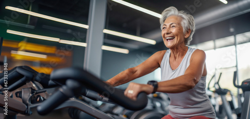 An older woman engages in fitness or exercise, demonstrating her commitment to health.