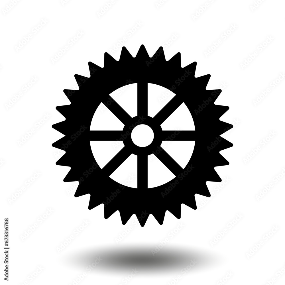 Black gear icon. Machine sprocket gear icon. Flat design. Vector cogwheel sign symbol on a white background.