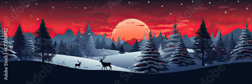 Minimalistick Merry Christmas wallpaper in blue red colors , paper art. photo