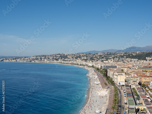 Villefranche-sur-Mer Côte d'Azur France September 3 2023 Aerial Elevated Panoramic landscape view of Villefranche sur mer on the French Riviera
