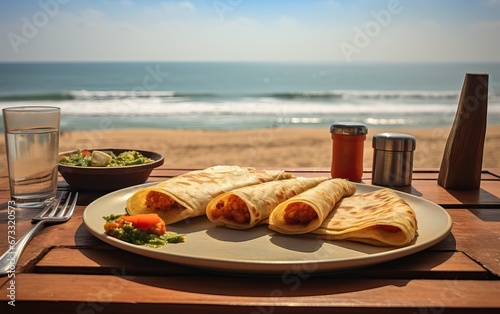 Crispy Dosa or Little Millet Dosa on a white plate. Served with sambar and chutney. Dosa is a popular South India and Sri Lanka cuisine