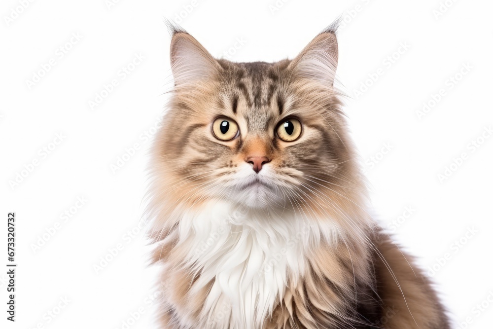 Brown eyed cat portrait on white background