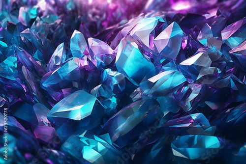 Tech banner with shimmering crystal fragments in turquoise and purple hues. Generative AI