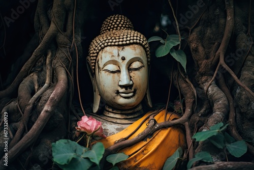 Buddha below Thailand s tree photo