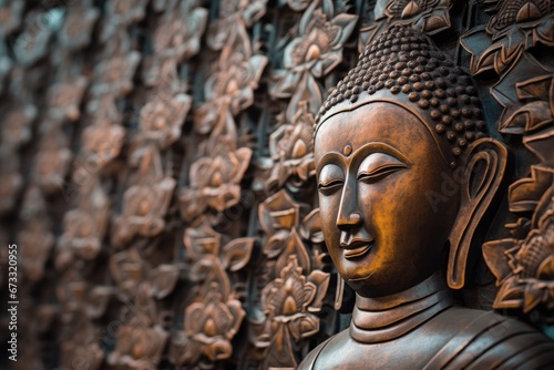 Buddha sculpture recounts Buddha s history on Thai temple wall © LimeSky