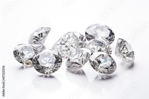 Cluster of diamonds on white backdrop
